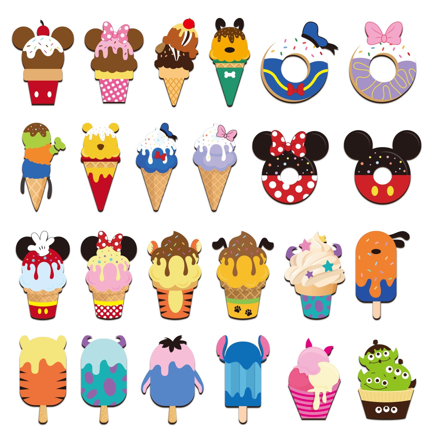 BOpusail 24Pcs Summer Ice Cream Mouse Cruise Door Magnets Cute Style Ice Cream Cruises Entrance Decals Decor Refrigerator Garage Magnet Waterproof Magnetic Sticker for Holiday Carnival Ships Cabin