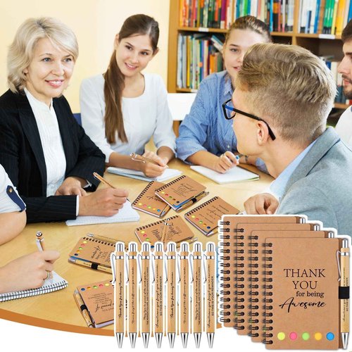 Czlotyh 20 Sets Employee Appreciation Gifts Spiral Notebooks with Sticky Notes Notepads Thank You Journals Inspirational Bamboo Ballpoint Pens Bulk for Nurse Teacher Coworker