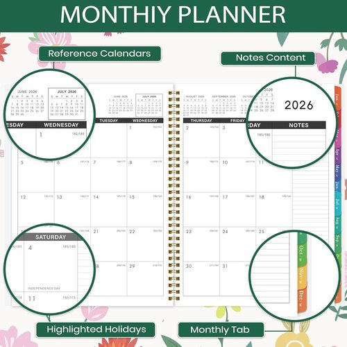 Monthly Planner 2026-2027 | 18-Month Calendar with Colorful Tabs & Back Pocket - 9" x 11"