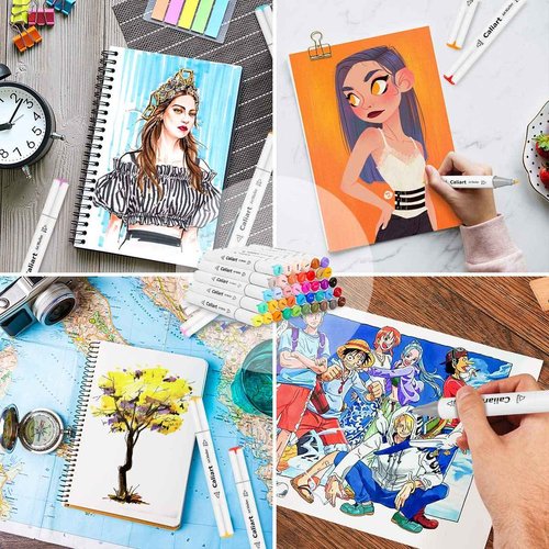 Caliart 121 Colors Alcohol Based Markers, 24 Double-Line Drawing Pens, Permanent Markers Mother's Day Gift for Mom, Kids, Adults, Artist, Cards, Drawing