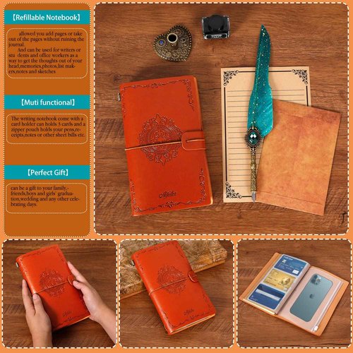 Aifeiter Quill Pen and Ink Set, Feather Calligraphy Set With Wax Seal Stamp, Notebook - Beautiful Gift for Christmas - Green