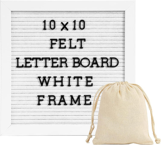 Skiennix Letter Board Sign - 10x10 White Frame Felt Board for Baby Announcements with Typewriter Letters & Stand