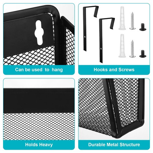 Tenceur 3 Pcs Mesh Letter Wall File Folder Cubicle File Holder Hanging Wall Mounted File Holder 3 Pocket Vertical File Organizer for Office Home Room Storage Basket(13.19 x 12.2 x 3.07 Inch,Black)