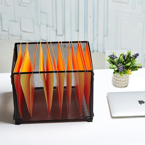 SETTFRFE Metal Mesh Hanging File Folder Organizer - Stylish Black Crate Basket for Home or Office