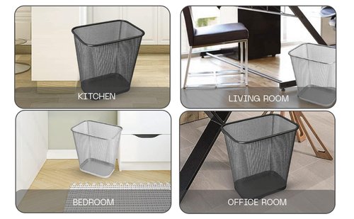 YBM HOME Mesh Wastebasket Trash Can for Home and Office Workspace, Metal Office Trash Can Rectangular-Shaped, 3.5 Gallon (2 Pack), Black 1103s