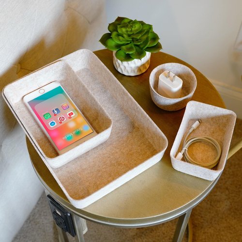 Welaxy Drawer organizers Felt storage bins office Desk Draw dividers wabi-sabi Nordic Natural Scandinavian-chic style beige hygge design catchall tray 7-Piece (Oatmeal)