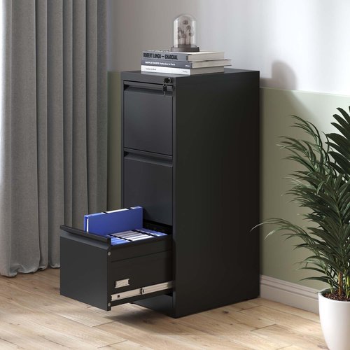 3 Drawer Office File Cabinets with Lock, Steel Filing Cabinets for Home Office, Office Storage Organizer, Metal Vertical Filing Cabinet for Letter/Legal/A4/F4 Size File, Assembly Require-Black