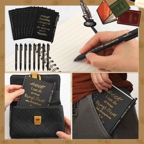 Seajan 64 Set Inspirational Gift Small Notebooks Bulk Mini Spiral Journals Motivational Spiral Notepads with Pen Volunteer Bible Employee Appreciation Gift for Office(Bible)
