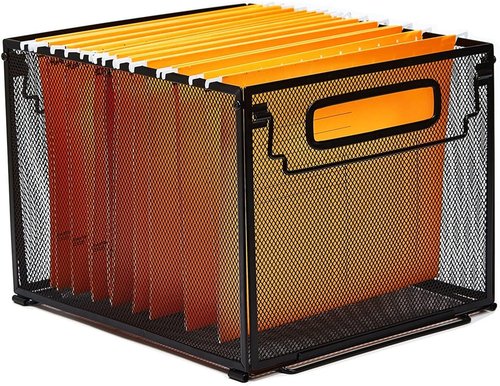 SETTFRFE Metal Mesh Hanging File Folder Organizer - Stylish Black Crate Basket for Home or Office