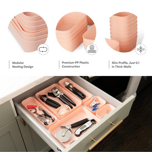 Spacesaver 20-Piece Plastic Drawer Organizer Set – Office, Makeup, Vanity, Bathroom & Desk Drawer Storage Trays – Stackable, Durable PP Bins in Multiple Sizes for Home & Office Organization