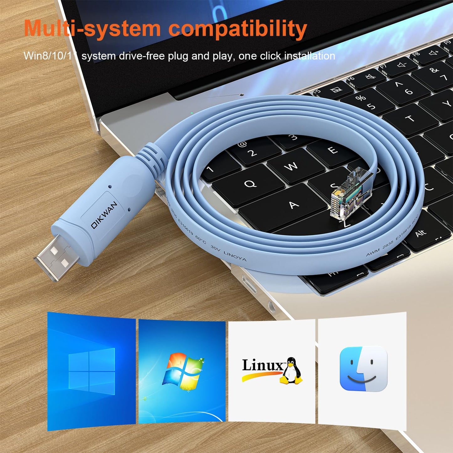 OIKWAN USB Console Cable,USB to RJ45 Console Cable for Cisco Routers/AP Router/Switch Windows, Mac, Linux(1.8m,Blue)