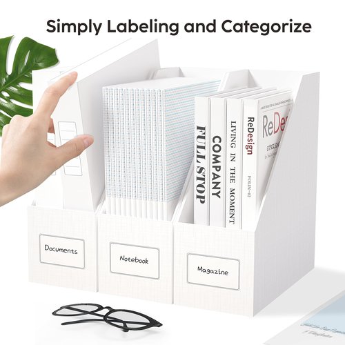 JiaWei White Magazine File Holders, 3 Packs Sturdy Cardboard File Rack, Office Organization Desktop Storage File Box Binder for Shelves and Desk, Folder Holder for Office or Classroom