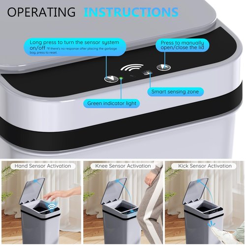 jinligogo 3Pack Bathroom Small Trash Can with Lid, 2.6 Gallon Touchless Automatic Garbage Can Slim Waterproof Motion Sensor Smart Trash Bin for Bedroom, Office, Living Room White/Black/Grey