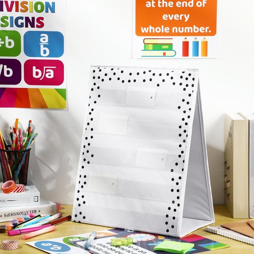 Epakh Polka Dots Tabletop Pocket Chart for Classroom 17 x 13 in Desktop Stand Pocket Chart Double Sided and Self-Standing for Teacher Aids in Teaching