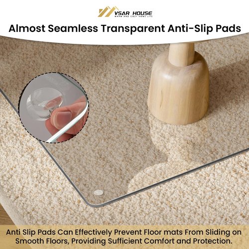 VSAR House 55"x46" Tempered Glass Chair Mat, Heavy Duty Glass Office Floor Mat for Carpet or Hardwood Floors, with Non-Slip Pads, Round Corner and Polished Edge, Effortless Rolling, Thick 1/5"
