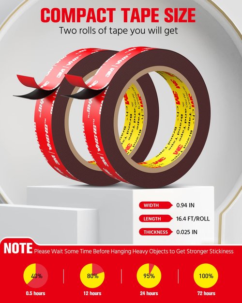 Double Sided Tape Heavy Duty (2 Pack), Waterproof Strong Mounting Adhesive Tape for Walls, Car, Home Decor, Office Decor, Made of 3M VHB Tape (16.4FT x 0.94IN)