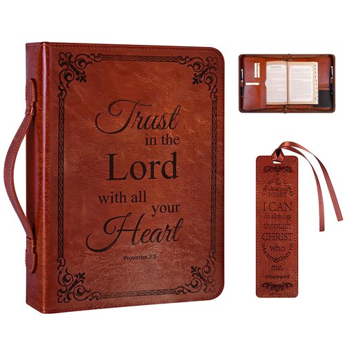HelvioraX Bible Case for Men Woman, Mens Bible Covers for Women with Bookmark Large Bible Cover Case for Women Mother Lady with Handle Zippered Pocket Church Bible Book