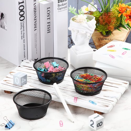 Fumete 12 Pcs Paper Clip Holder Mesh Paperclip Holder Black Desk Metal Binder Clip Dispenser Desk Mesh Container Organizer for Table Classroom Office School Home Supplies