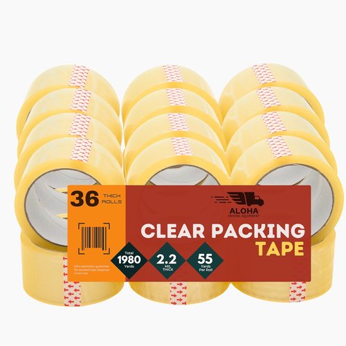Clear Packing Tape - Heavy Duty Shipping Tape for Box Packaging & Moving | 2.2mil Thick, 2-inch Wide, 36 Rolls (1980 Yards)