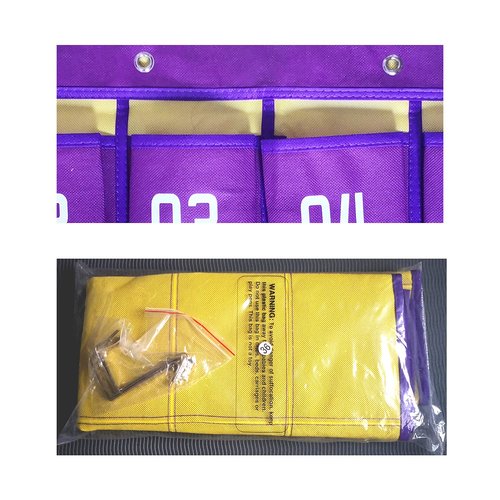 YEALGHAR 36 Numbered Classroom Pocket Charts for Cell Phone Calculator Holder, Wall Door Mount Hanging Organizer with Hooks for Teachers Purple