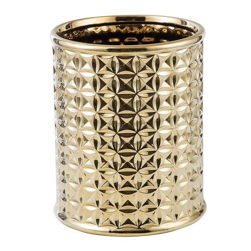 Gold Ceramic Trash Can - Round Waste Bin for Bathroom Vanity & Kitchen Desk, Durable Small Garbage Can with Lid, Modern Home Office Decor, Space-Saving Design