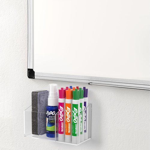 HBlife Magnetic Dry Erase Marker Holder for Whiteboard with 2 Compartments, Acrylic Wall Mount Magnet Pen Pencil Holder for Refrigerator, Locker Organizer Accessories for Classroom Office, Clear