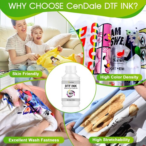 CenDale Premium DTF White Ink - DTF Transfer Ink for PET Film, Refill DTF Ink for Epson ET-8550, L1800, L800, R2400, P400, P800, XP15000, Heat Transfer Printing Direct to Film (500ml)