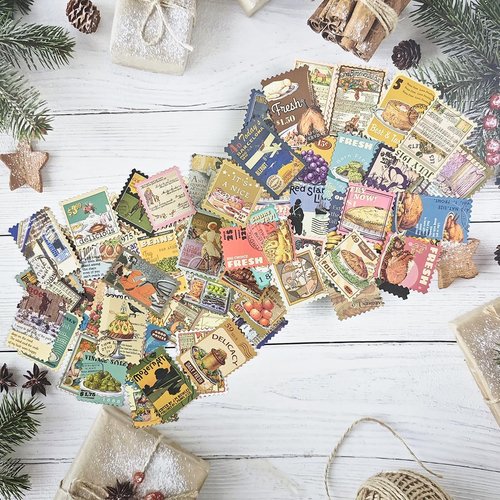 Prstincol Scrapbooking Stickers - 100 Vintage Food & Retro Poster Stickers for Journaling | Ideal for Water Bottles & Laptops