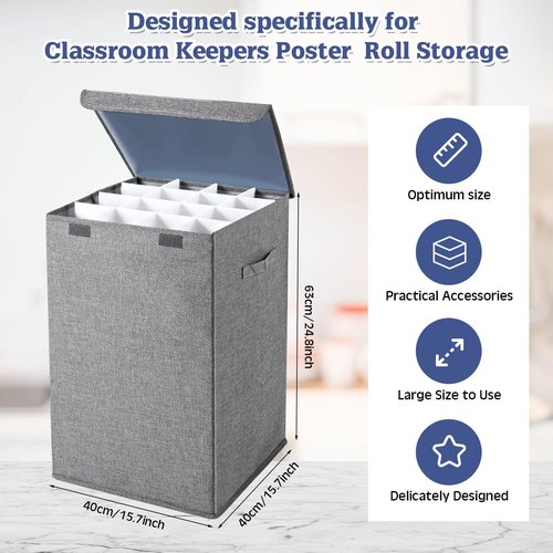 Yalikop Roll File Storage Organizer Poster Blueprint Folder Linen Storing Poster Anchor Charts 16 Slots 15.7 x 15.7 x 24 Inch for Architectural Map Home Office School Gift Wrap Items