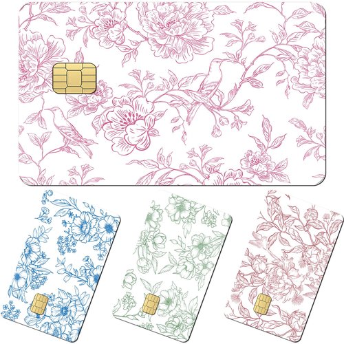 Flower Credit Card Skin - 4 Pcs Colorful Flower Debit Skin Stickers Vintage Flroal Removable Cover Set for Transportation Key Debit Bus Cards Women