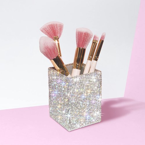 TISHAA Bling Cup Holder Organizer – Pen Pencil Office Desk Table Decorative Supplies Rhinestone Crystal Glitter Home Bedroom Vanity Makeup Brush Storage Tumbler Bins Container Accessories