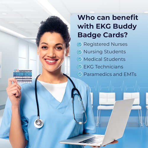 EKG Buddy's 5 Card EKG Interpretation Badge Set - Doubled Sided Nurse ECG Cards Guide Rhythm Cheat Sheet, EKG Telemetry Strips for ACLS Medical Cardiac Reference and Nursing Student Gift Accessories