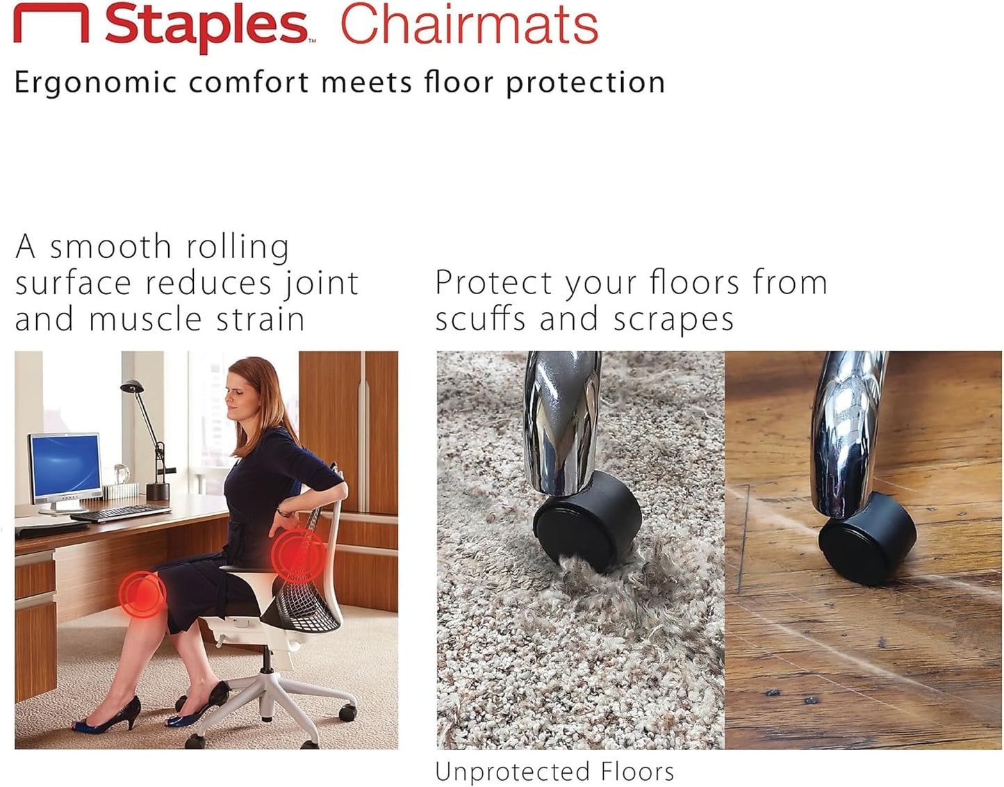 Staples Office Chair Mat - Clear Floor Protection for Medium-Pile Carpets | 53 x 45 Inch with Extended Coverage