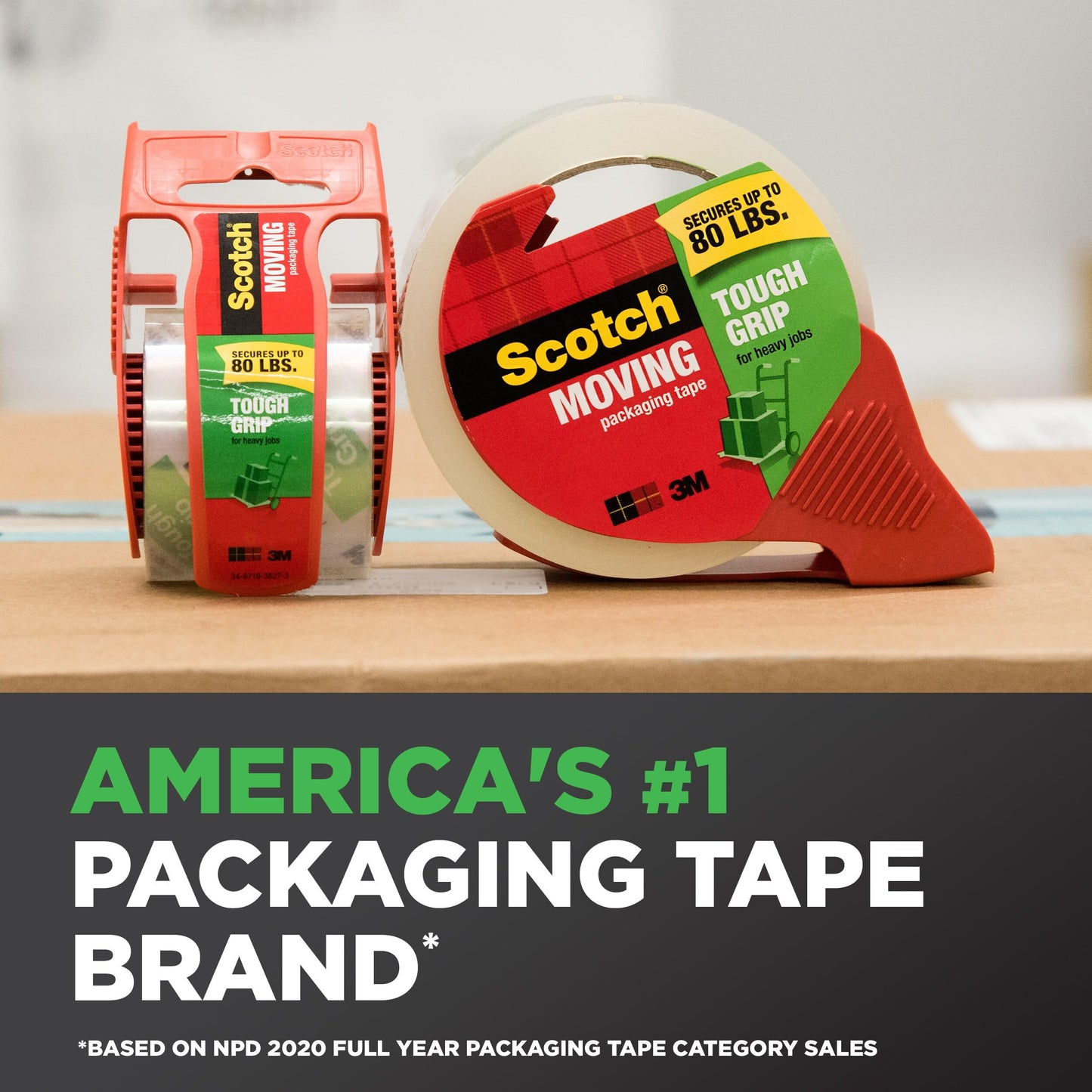 Scotch Tough Grip Moving Packing Tape, Clear, Moving Tape that Secures Boxes up to 80 Pounds, 1.88 in. x 54.6 yd., 1 Tape Roll