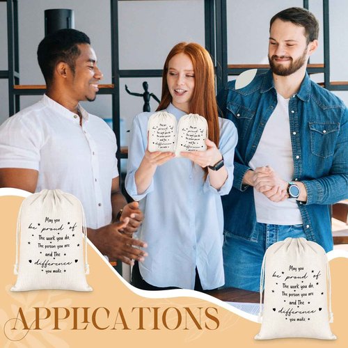 Yeaqee 36 Sets Employee Appreciation Gift Include Motivational Burlap Drawstring Bags Wood Retractable Ballpoint Pens Inspirational Keychain Thank You Kraft Cards for Coworker Office Supplies