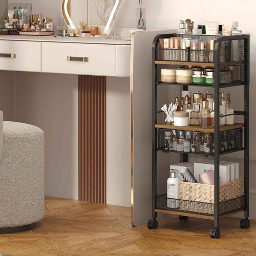 5-Tier Metal Rolling Utility Cart with Drawer, Craft Storage Cart with DIY Divider and Lockable Wheel, Versatile Paint Brush Holder & Paint Organizer & Craft Organizers and Storage for Drawing Room