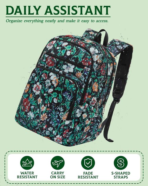 FOKDUVB Large Backpack for Women Backpack with Lots of Pockets for Travel Work School Bookbag with Laptop Compartment for High School College Girls Mochilas Morrales para Mujer (Green, Floral)