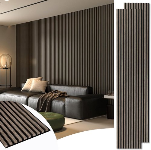 Art3d Acoustic Wood Panels - 2-Pack 108" x 12" Soundproof Slat Panels for Wall & Ceiling | 3D Fluted Design - Walnut