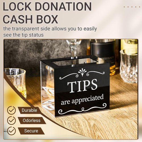 LYLHZRMDGC Acrylic Tips Jar Money Storage Container, Tip Box for Bartender Bars Restaurants Musicians, 6 x 4 x 5 Inch Donation Raffle Suggestion Box, Send Goods from Local Warehouse