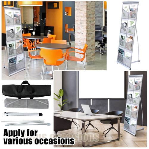 Outus Mesh Literature Brochure Holder with 8 Pocket Portable Magazine Display Roll Up Magazine Rack Lightweight Floor Standing Catalog Office Brochure Display Stand for Business Trade Shows