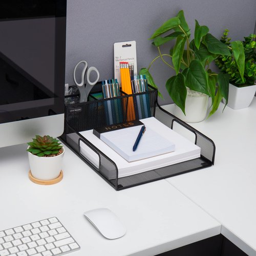 Mind Reader Desktop Organizer, File Storage, Accessory Storage, Workspace, Office, Metal Mesh, 11.5" L x 14.75" W x 5.5" H, Black