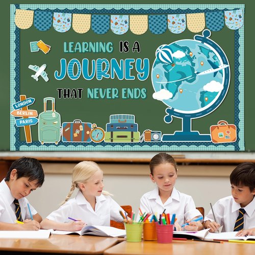 Learning is a Journey Bulletin Board Set Travel Theme Classroom Decor Bulletin Board Adventure Theme Classroom Decor Travel Map Cutouts for Teachers Students Back to School Wall Chalkboard Decors