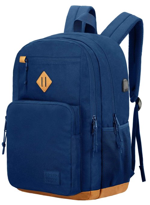 KEOFID Classic Travel backpack for Men and Women, Anti Theft Laptop Backpack with USB Charging Port for Work, Large Bag for College, Water Resistent(Blue 19inches)
