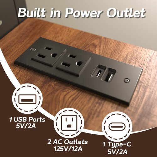 Gaming Desk with LED Lights & Power Outlets, 47 Inch Office Desk with Monitor Stand and Storage Shelves, Computer Desk with Pegboards and Adjustable TV Mount for Home Office, Bedroom, Rustic Brown