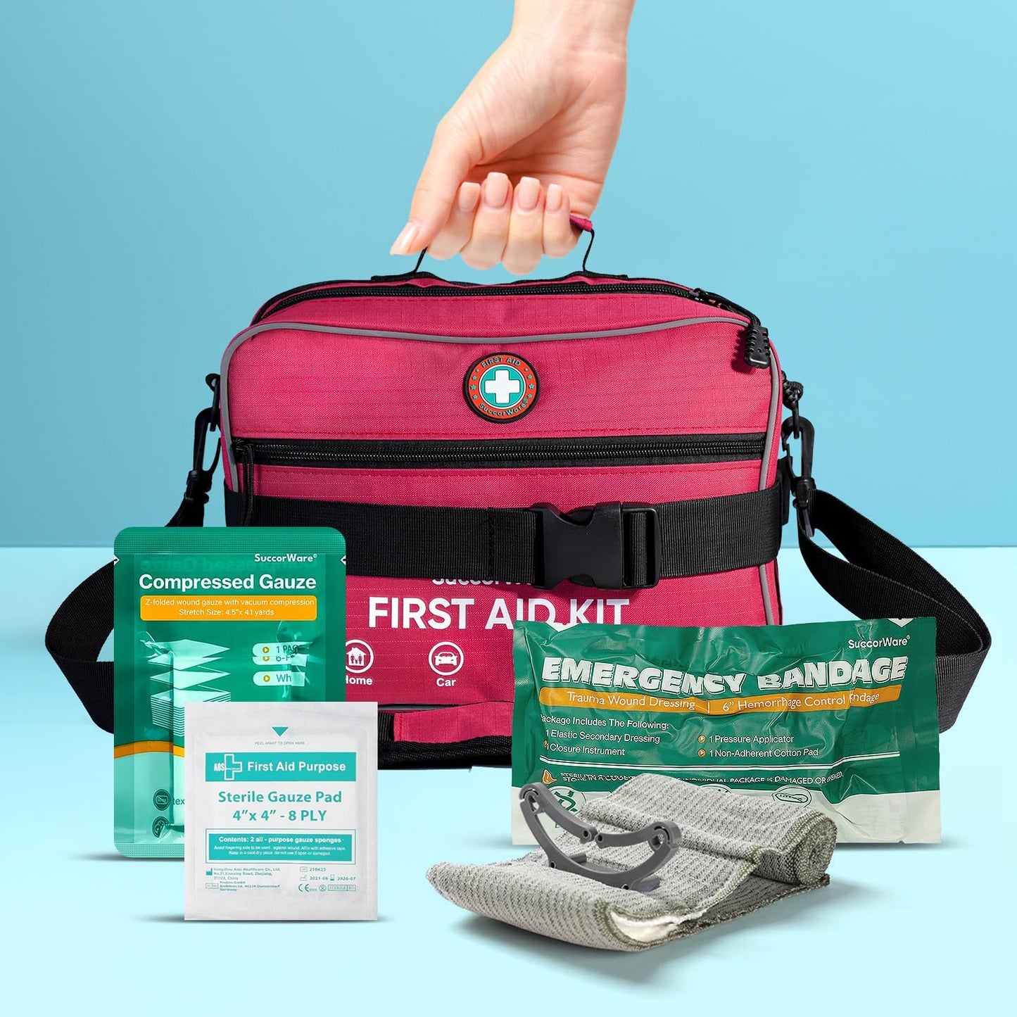 Skiennix Professional 435-Piece Large First Aid Kit - Comprehensive Emergency Medical Supplies for Home, Camping, Travel & More (Pink)