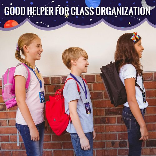 8 Set PVC Hall Pass Lanyards Outer Space Unbreakable Hall School Passes Teacher Supplies for Classroom Elementary Middle School Bathroom Library Office Nurse