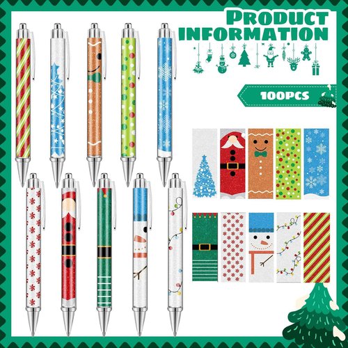 Motipuns 100 Pcs Christmas Ballpoint Pens Bulk Cute Nutcracker Candy Santa Snowman Design Christmas Pens Gifts Bulk For Xmas Tree Decoration Office Home Party Gift Supplies(Classic)