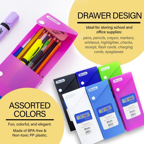 BAZIC Slider Pencil Case, Utility Storage Box Snap Closure, Bright Color Multi Purpose Organizer, 36-Pack