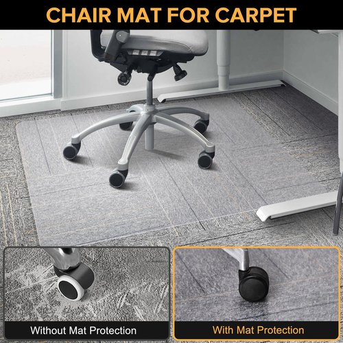 Chair Mat for Carpet, QQpony 50" x 60" Office Chair Mat for Carpeted Floors, Heavy Duty Rolling Computer Desk Mat with Grips, Hard Floor Protector Mat for Home (Clear)