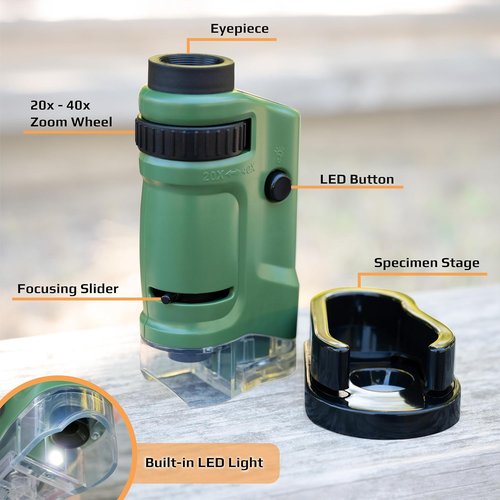 Carson MicroBrite Pocket Microscope - 20x-40x Zoom with LED Light | Compact & Portable